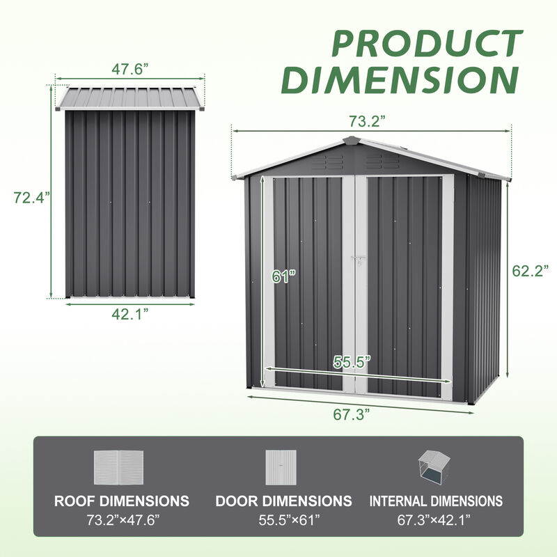WOW PIONEER Heavy Duty Metal Outdoor Storage Shed with Lockable Door, Waterproof Weather Resistant Tool Storage House for Backyard Patio Lawn Garden image number 2