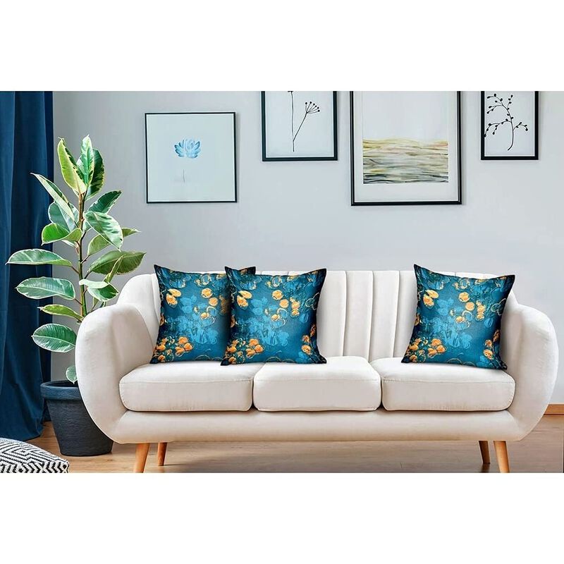 Plutus Brands Bronze Blossom Blue Floral Luxury Throw Pillow image number 1