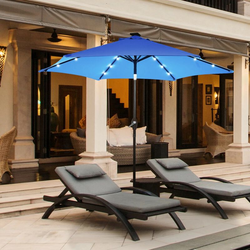 Mondawe 9 Feet Solar LED Lighted Patio Market Umbrella with Tilt Adjustment without Base