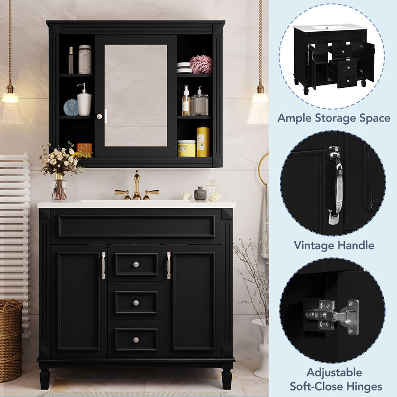 Merax Bathroom Vanity with Top Sink, Royal Blue Mirror Cabinet