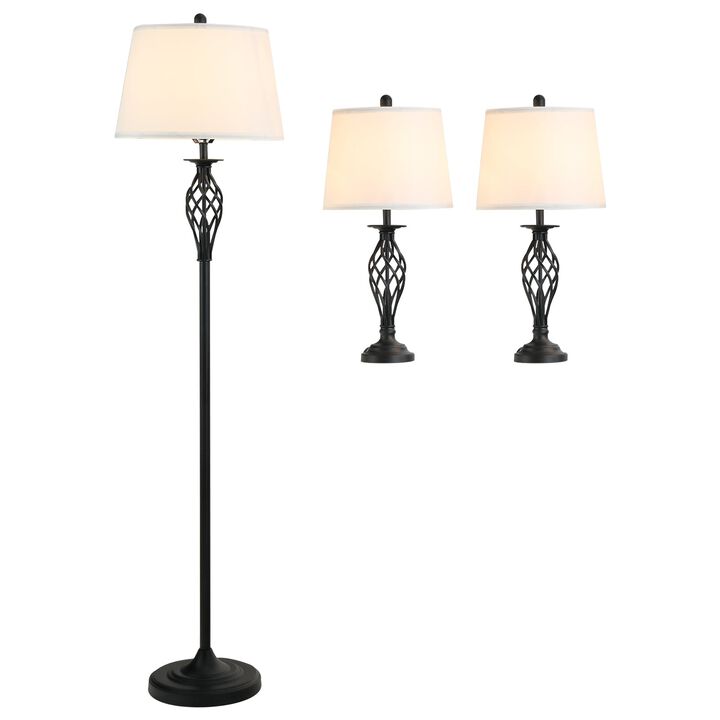 Black/White Illumination: 3-Piece Lamp Set with Floor and Table Lamps