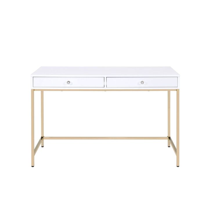 Ottey Desk in White High Gloss & Gold