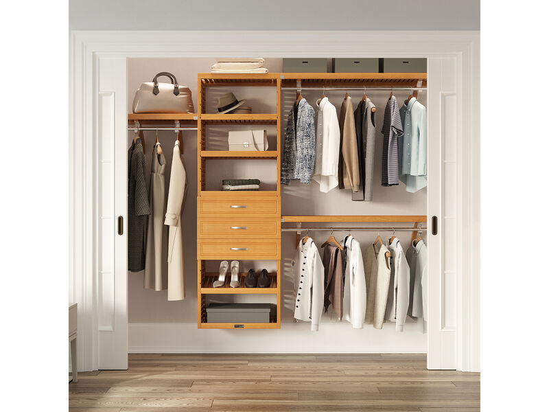 Solid Wood Walk-In Closet Organizer with 3 Drawers