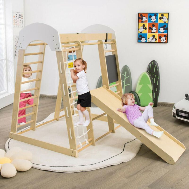 Hivvago Indoor Playground Climbing Gym Wooden 8-in-1 Climber Playset for Children