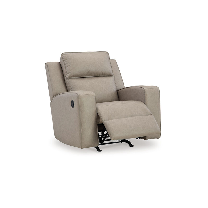 Livie Manual Rocker Recliner Chair, Cupholder, Beige Gray Faux Leather - Benzara