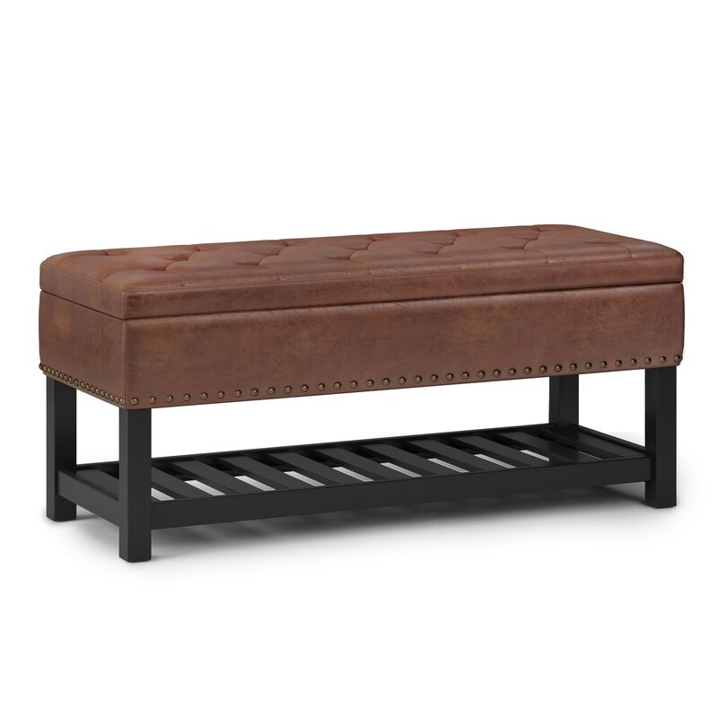 Lomond Storage Ottoman Bench in Distressed Saddle Brown Faux Leather