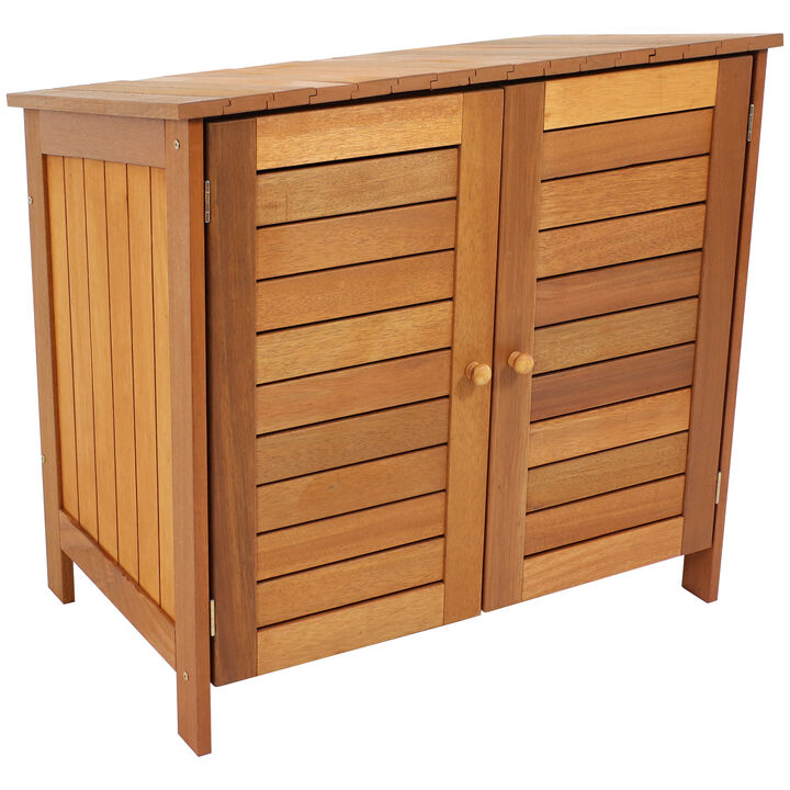 Sunnydaze Meranti Wood Outdoor Garden Storage Shed with Angled Top
