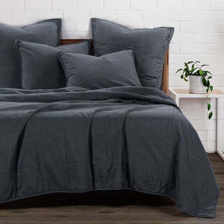 Stonewashed Charcoal Cotton Canvas King Coverlet Set