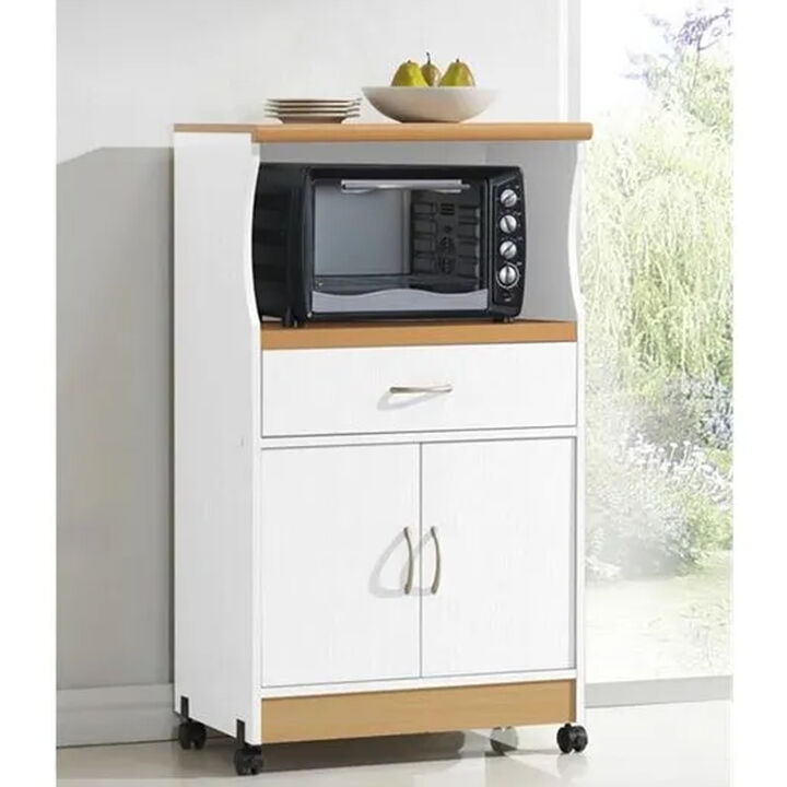 Hivvago White Kitchen Utility Cabinet Microwave Cart with Caster Wheels