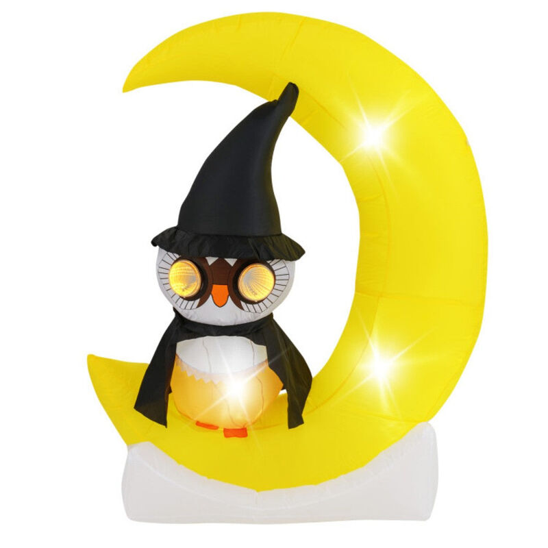 Large Moon and Wizard Owl Halloween Inflatable with LED Lighted image number 0