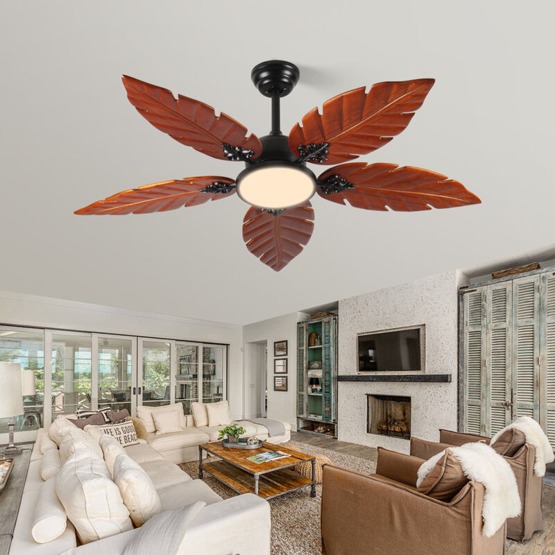 ELEMENT ACE 52 Inch Tropical Palm Leaf Ceiling Fan with Light, Indoor Outdoor Reversible Ceiling Fan for Patio Living Room, Hand Carved Solid Wood Blades image number 3