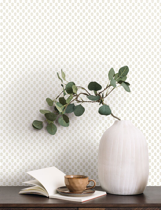 Brioni Beige Floral Stamp Wallpaper