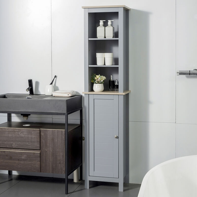 66" Grey Storage Organizer, Thin Bathroom Cabinet, Space Saver w/ 2 Tier Shelves