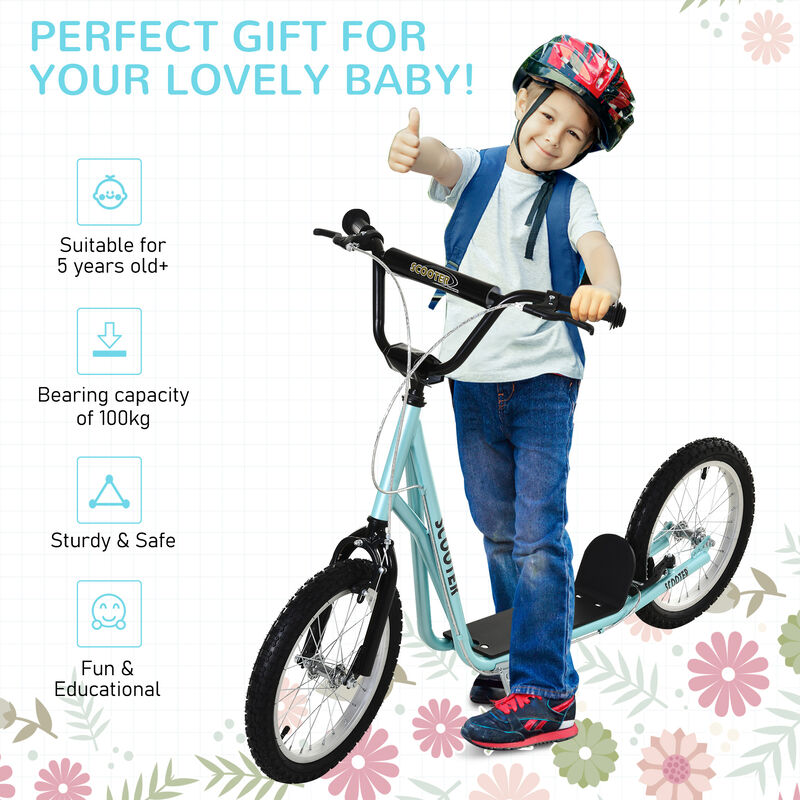 BreeBe Youth Scooter Kick Scooter, Max Load 220 LBS., with Adjustable Handlebar, 16" Inflatable Wheels, Dual Brakes image number 4