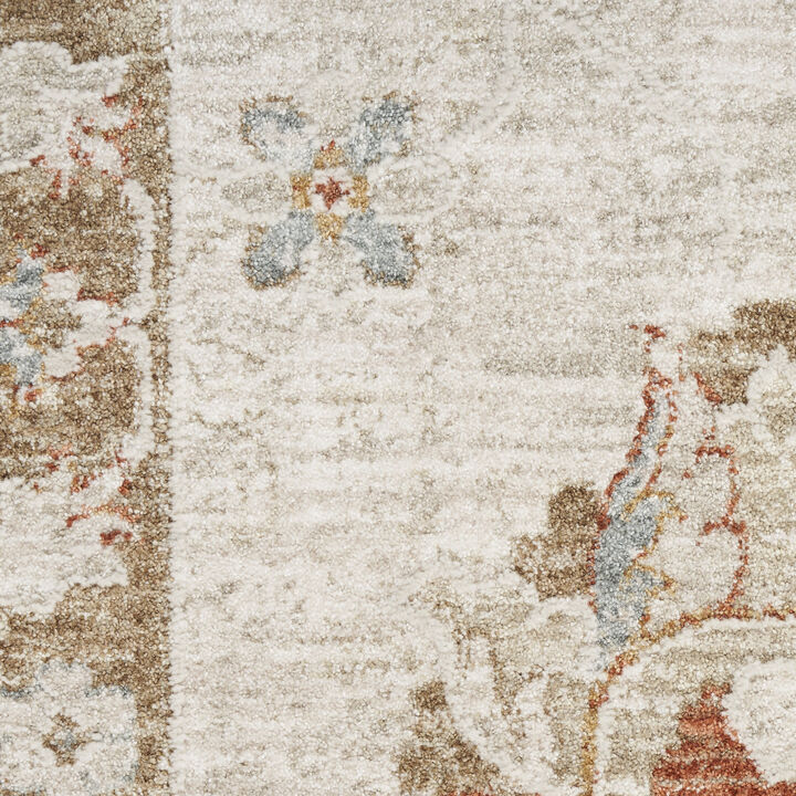 HomeRoots Floral Power Loom Distressed Area Rug With Fringe