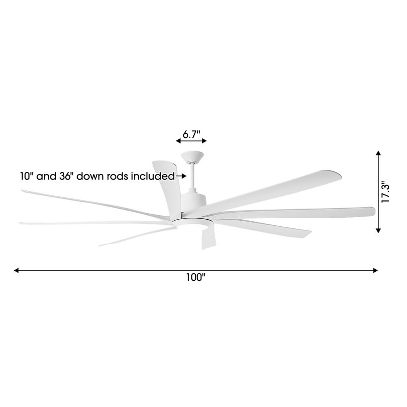 100" Modern Matte White Dimmable Reversible Aero Blade Ceiling Fan with Light and Remote image number 6