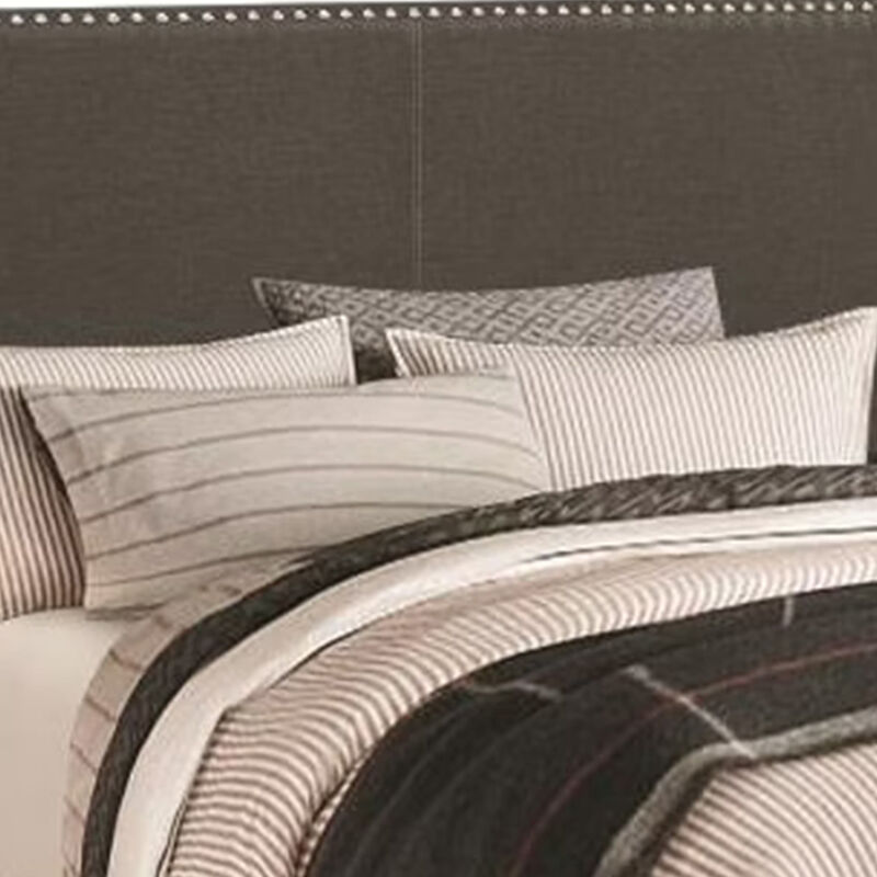 Fabric Upholstered Queen Size Platform Bed with Nail Head Trim, Charcoal Gray-Benzara image number 2