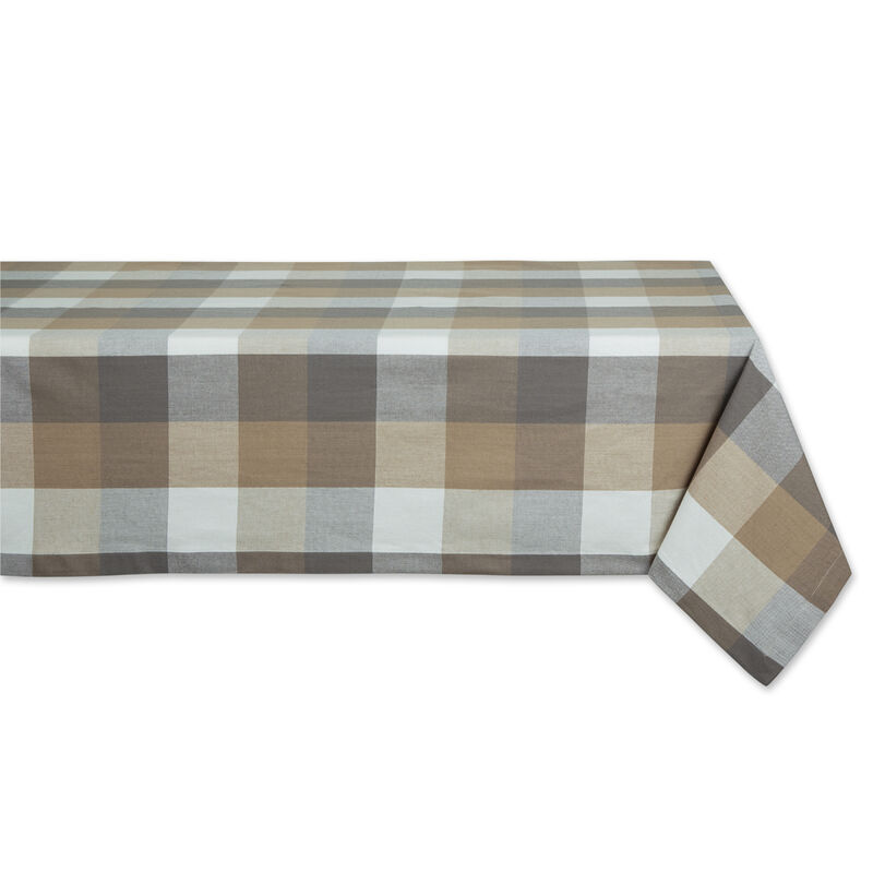84" Stone Brown and White Tri Color Check Rectangle Tablecloth