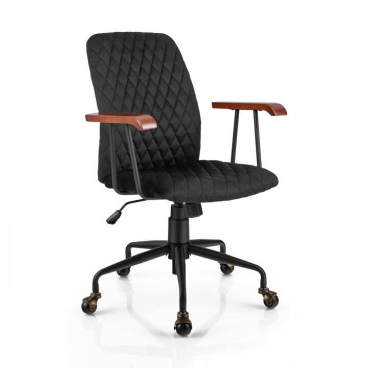 Hivvago Velvet Home Office Chair with Wooden Armrest