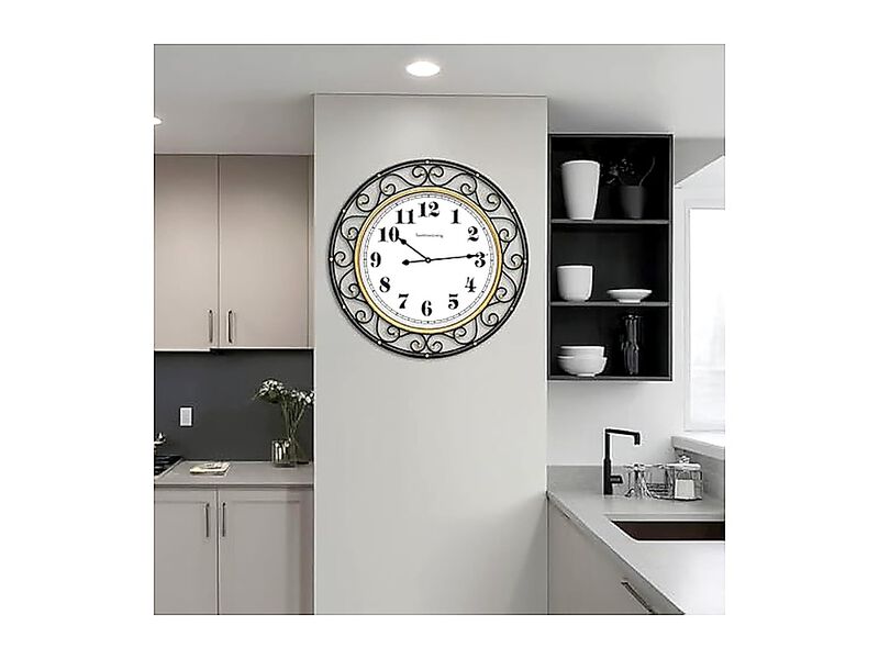 30 Inch Vintage Iron Large Black Metal Frame Wall Clock Silent Battery Operated image number 3