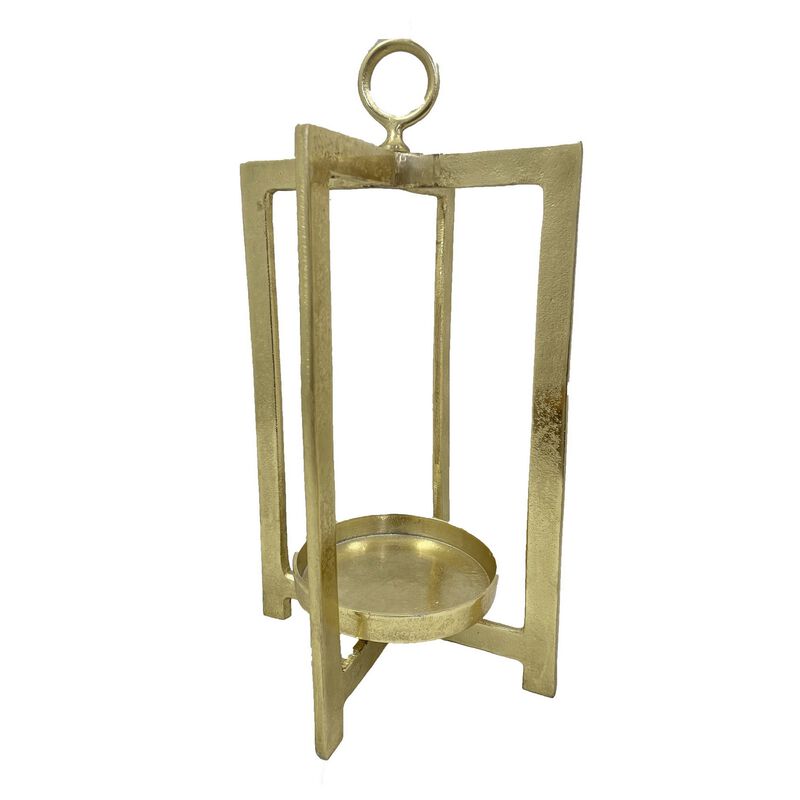 Siana Lantern Candle Holder, 20 Inch Classic Gold Finished Metal Frame - Benzara