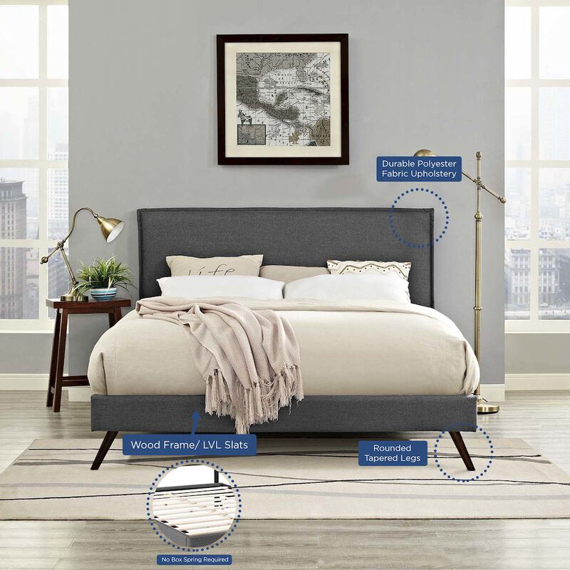 Amaris Fabric Queen Platform Bed with Round Splayed Legs image number 5