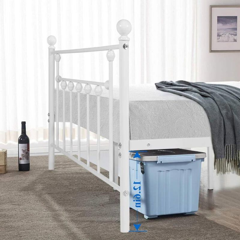 Hivvago Queen size Vintage Style White Metal Platform Bed Frame with Headboard Footboard