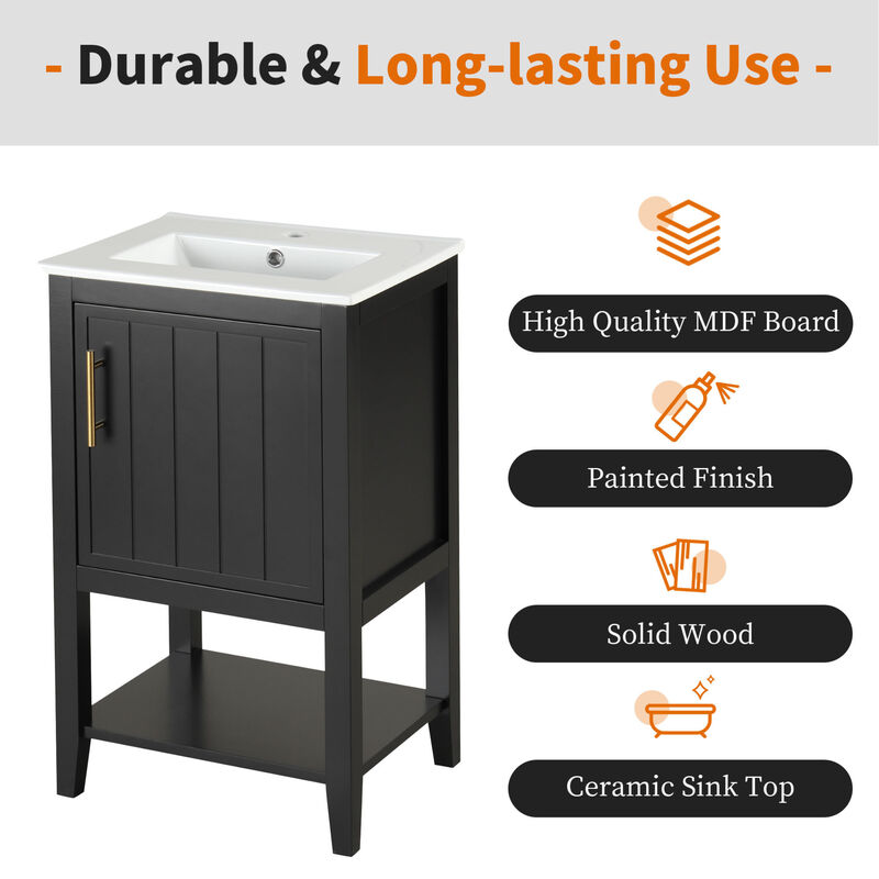 ELEMENT ACE Freestanding Bathroom Vanity with Integrated Sink, Soft Closing Door Cabinet, Open Shelf and Storage Rack for Bathroom Essentials Storage Organization image number 8