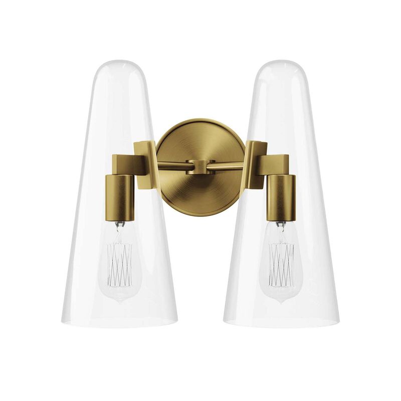 Modway Beacon 2-Light Wall Sconce in Clear Satin Brass, Brown, 7 x 12 x 11.5 image number 1