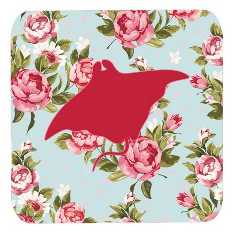 Caroline's Treasures BB1014-RS-BU-FC Manta Ray Shabby Chic Blue Roses Foam Coasters (Set of 4), 3.5 H x 3.5 W, Multicolor