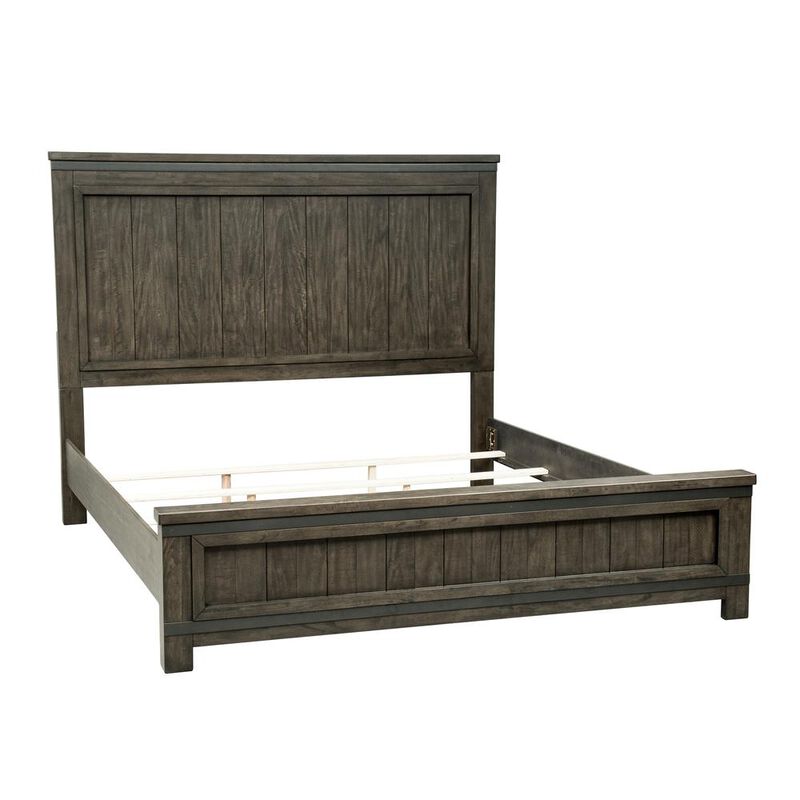 Liberty Furniture Thornwood Hills King Panel Headboard in Rock Beaten Brown w/ Saw Cuts image number 1