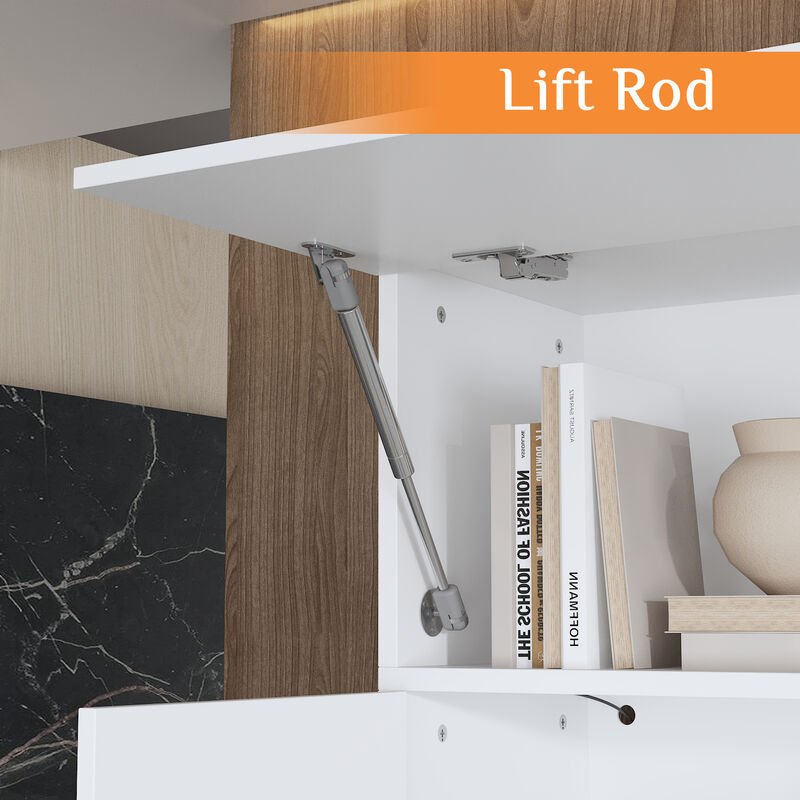 4-Piece White Wood Entertainment Center TV Console with Door Cabinets, Bookshelves, LED Lights for TVs up to 65 in.