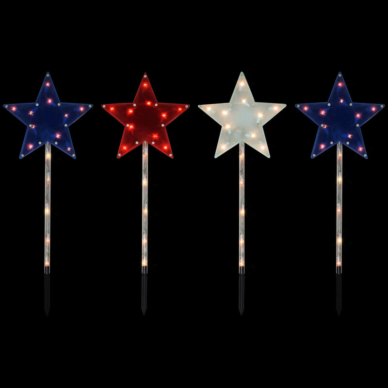 4ct Americana Stars 4th of July Pathway Marker Lawn Stakes  Clear Lights image number 2