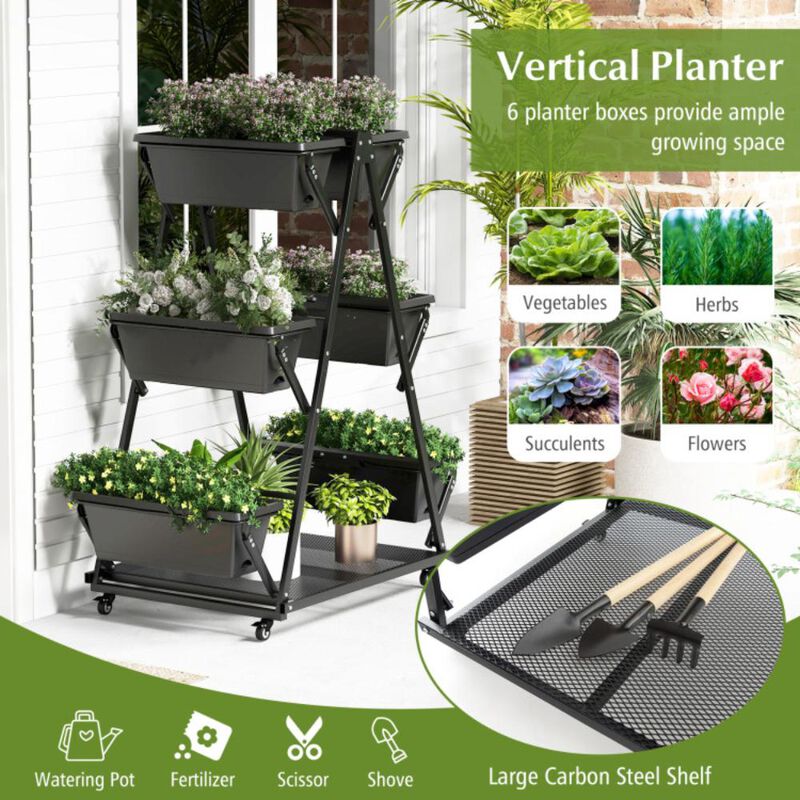 Hivvago 3-Tier Vertical Raised Garden Bed with 4 Wheels and 6 Container Boxes