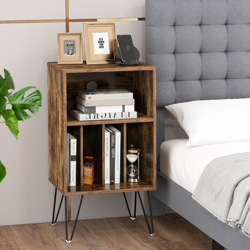 Record Player Stand with Charging Station for Living Room or Bedroom Storage and Decor