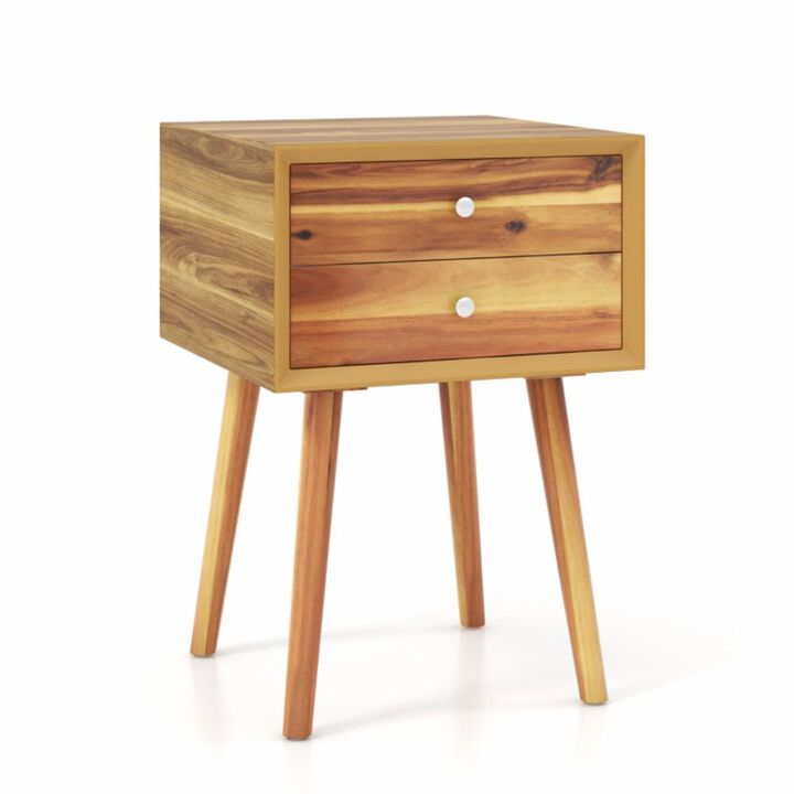 Hivvago Mid-Century Wooden Multipurpose End Table with 2 Storage Drawers