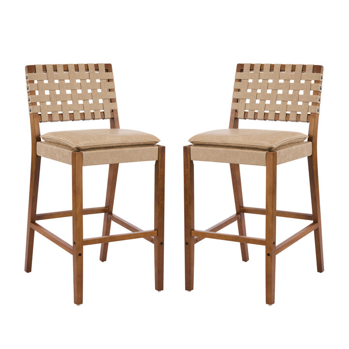 Christopher Knight Home Marc Contemporary Rubberwood and Faux Leather Upholstered Barstools (Set of 2)