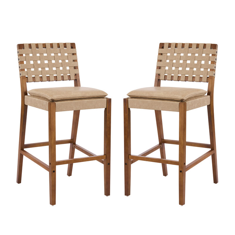 Christopher Knight Home Marc Contemporary Rubberwood and Faux Leather Upholstered Barstools (Set of 2) image number 0