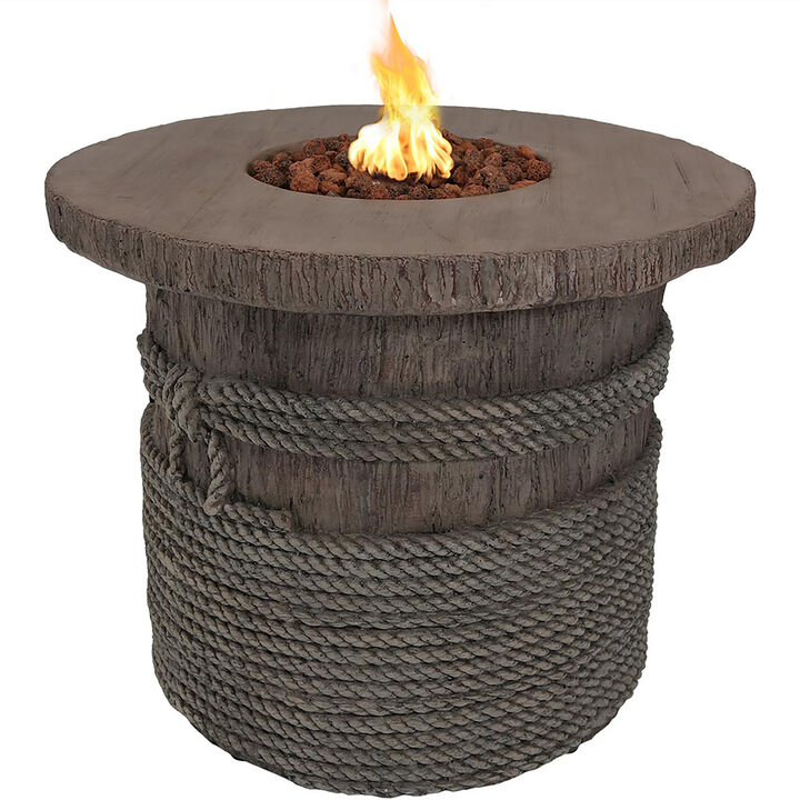 Sunnydaze 29 in Faux Rope Barrel Propane Gas Fire Pit Table with Lava Rocks