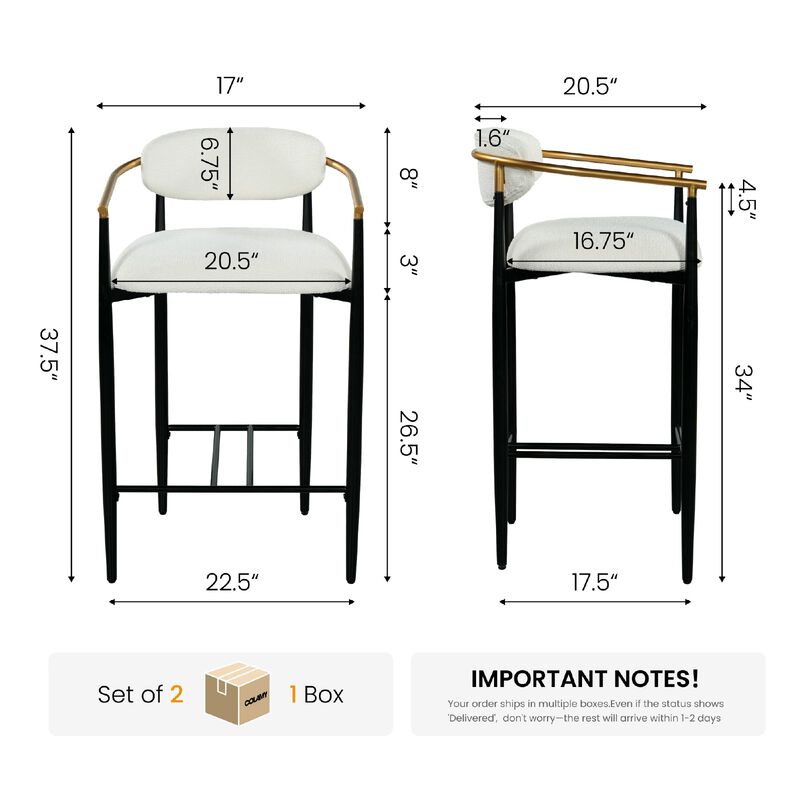 COLAMY MATRIX 29.5'' Upholstered Bar Height Bar Stools with Arms image number 2