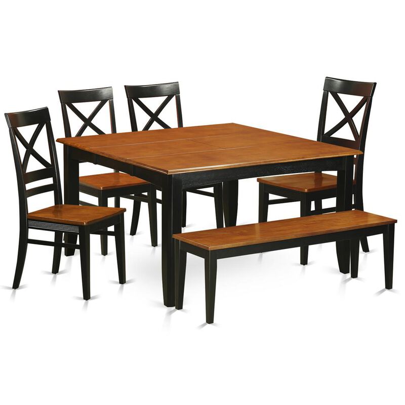 6 PC Dining room set with bench-Dining Table with 4 Wooden Dining Chairs and a bench