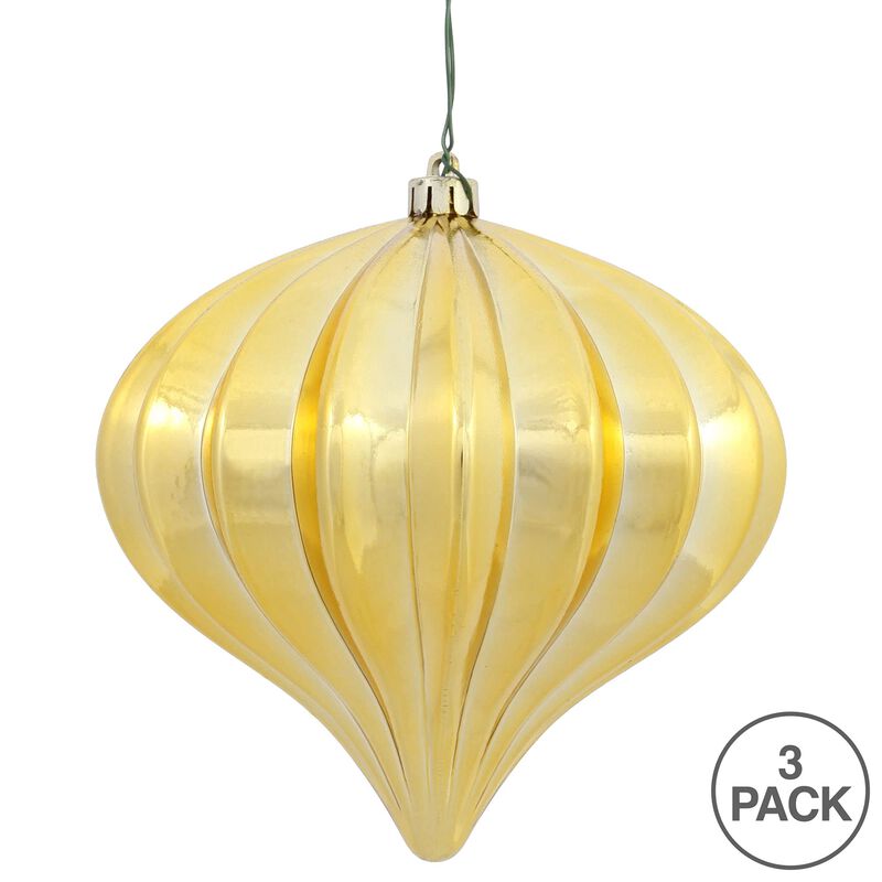 Vickerman 5.7" Gold Shiny Onion Christmas Ornament, UV Treated, Set of 3 image number 4