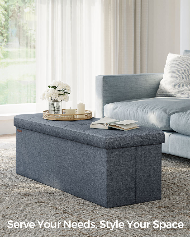 Long Folding Ottoman with Storage and Divider &ndash; 43" Upholstered Bench and Foot Stool for Home Organization