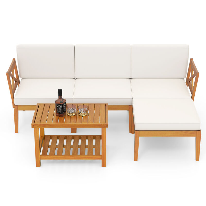 5-Piece Patio Furniture Set with Cushions & 2-Tier Coffee Table for Outdoor Seating
