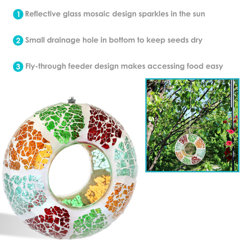 Sunnydaze Glass Summer Mosaic Fly-Through Hanging Bird Feeder - 6 in