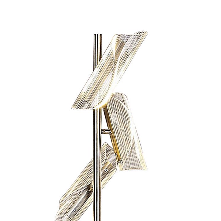 Spark 62 Inch Floor Lamp, 3 Cylindrical Glass Shades, Antique Brass, Gold - Benzara