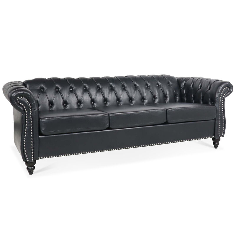 PU Rolled Arm Chesterfield Three Seater Sofa image number 3
