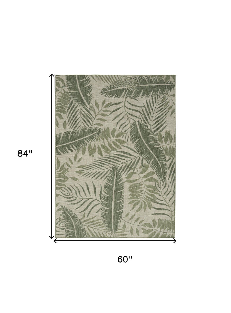 HomeRoots 5' X 7' Ivory And Green Palm Leaf Indoor Outdoor Area Rug image number 4