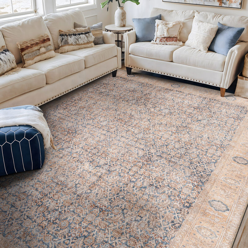 World Rug Gallery Elise Blue Distressed Medallion Indoor Rug &ndash; Flat Pile, Washable with Non-Slip Backing image number 7