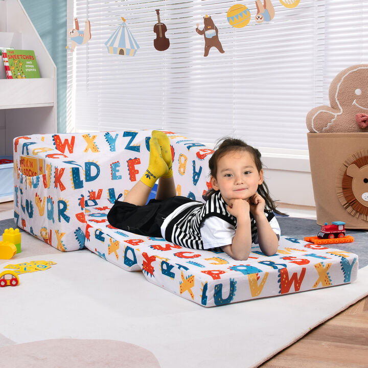 2-in-1 Convertible Kids Sofa with Velvet Fabric - Alphabet